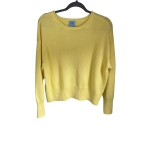 CeCe Yellow 100% Cotton Knit Sweater Womens Medium  Crew Neck Pullover